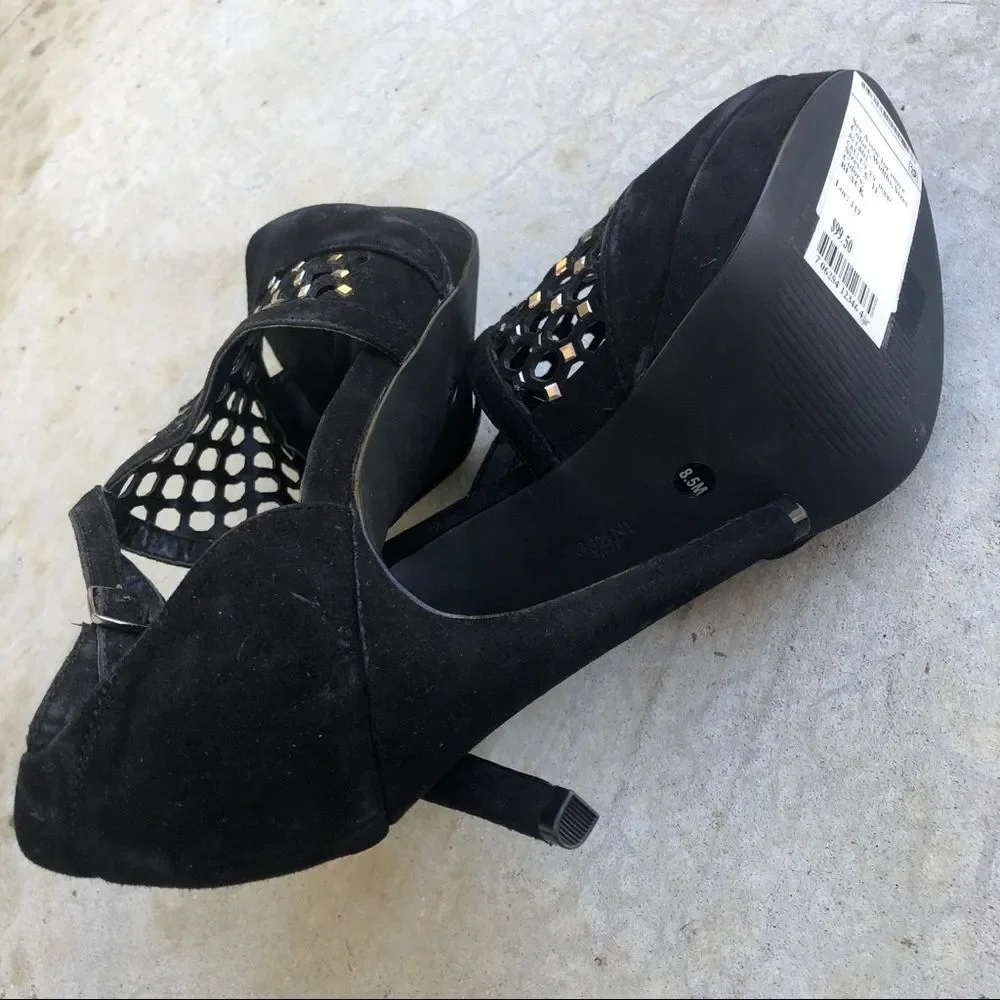 Alfani Black Suede Cage Heels 8.5 Embellished Strappy Glam Night Out Party
